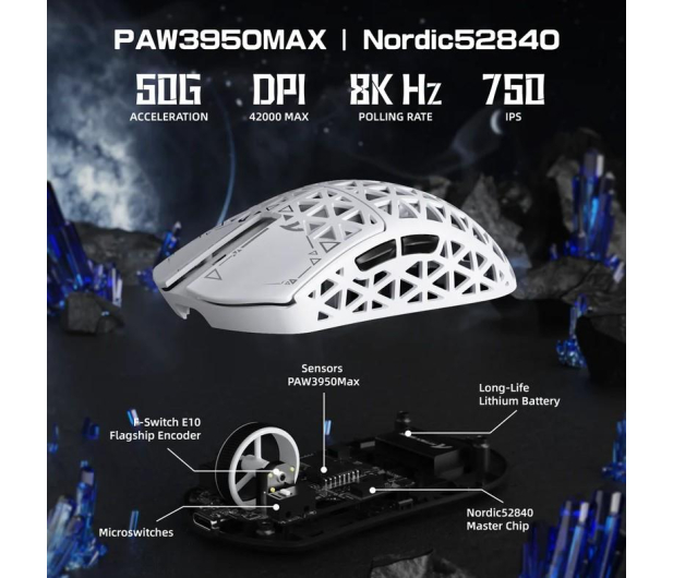 Attack Shark R5Ultra UltralightCarbon 8kHz/42kDPI PAW3950MAX Omron biała - 1472676 - zdjęcie 6